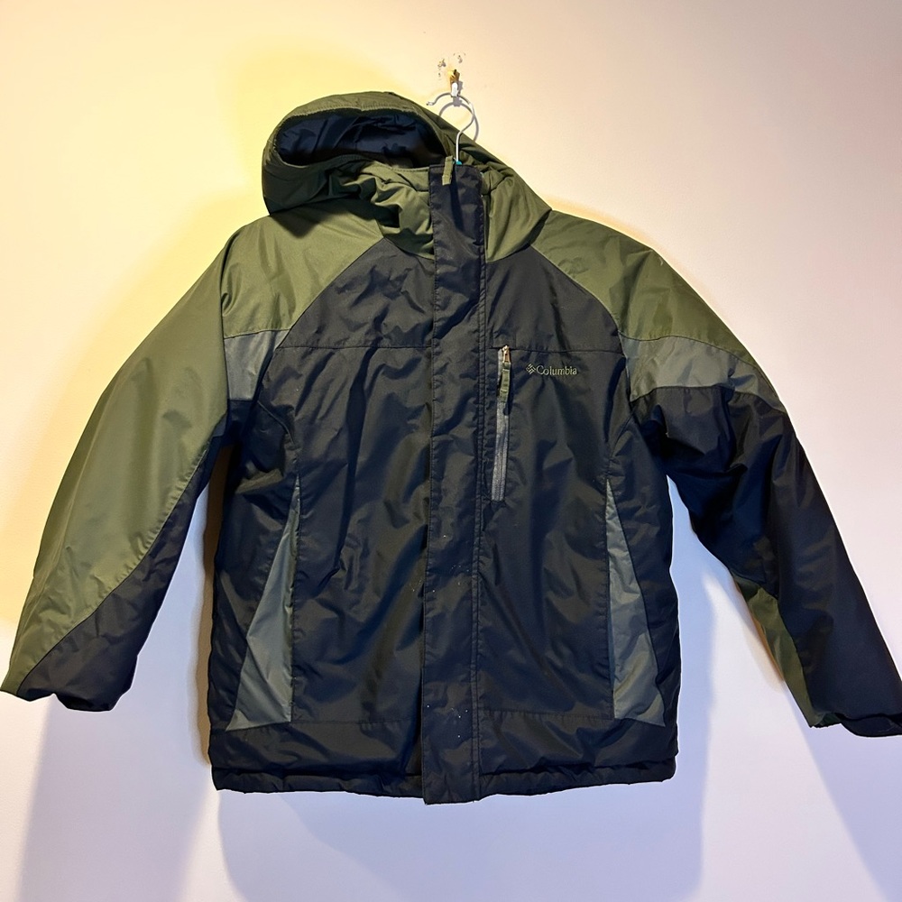 Columbia Youth 14/16 Green & Black Winter Jacket Hood Full Zip Pockets